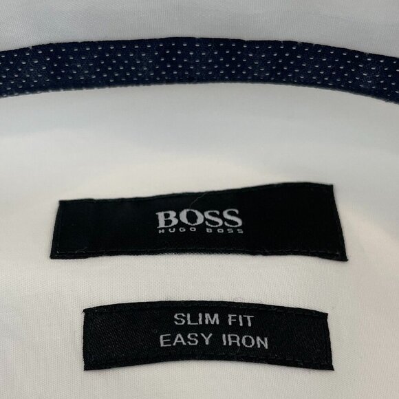 Boss Hugo Boss Slim Fit Jery LS Button Down Dress Cotton Shirt White Sz 15.5/39 - Picture 10 of 15